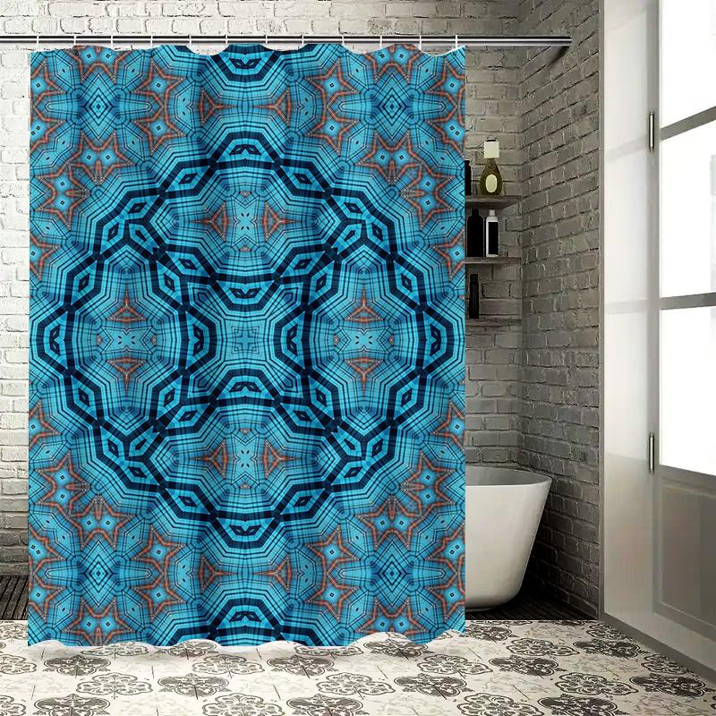 Vibrant Blue Kaleyidoscope Shower Curtain Waterproof Fabric Decorative Bathroom Liner for Home Use (L 72x84)