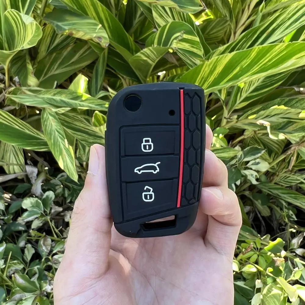 3 Button Silicone Car Key Case Cover for Volkswagen VW Polo Golf 7 MK7 for Skoda Octavia Combi SEAT Leon Ibiza CUPTRA Keychain