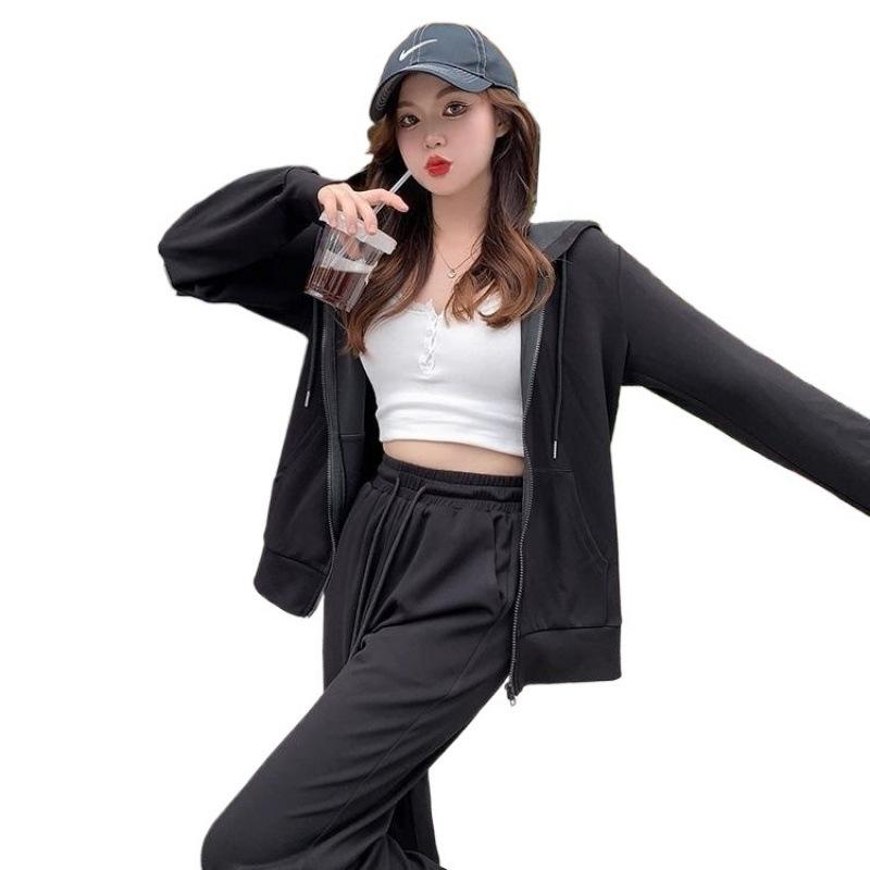 Autumn and Winter Large Size Lazy Sportswear Suit Women's Loose Sweatshirt High Waist Wide Leg Pants Slimming Two Piece Set