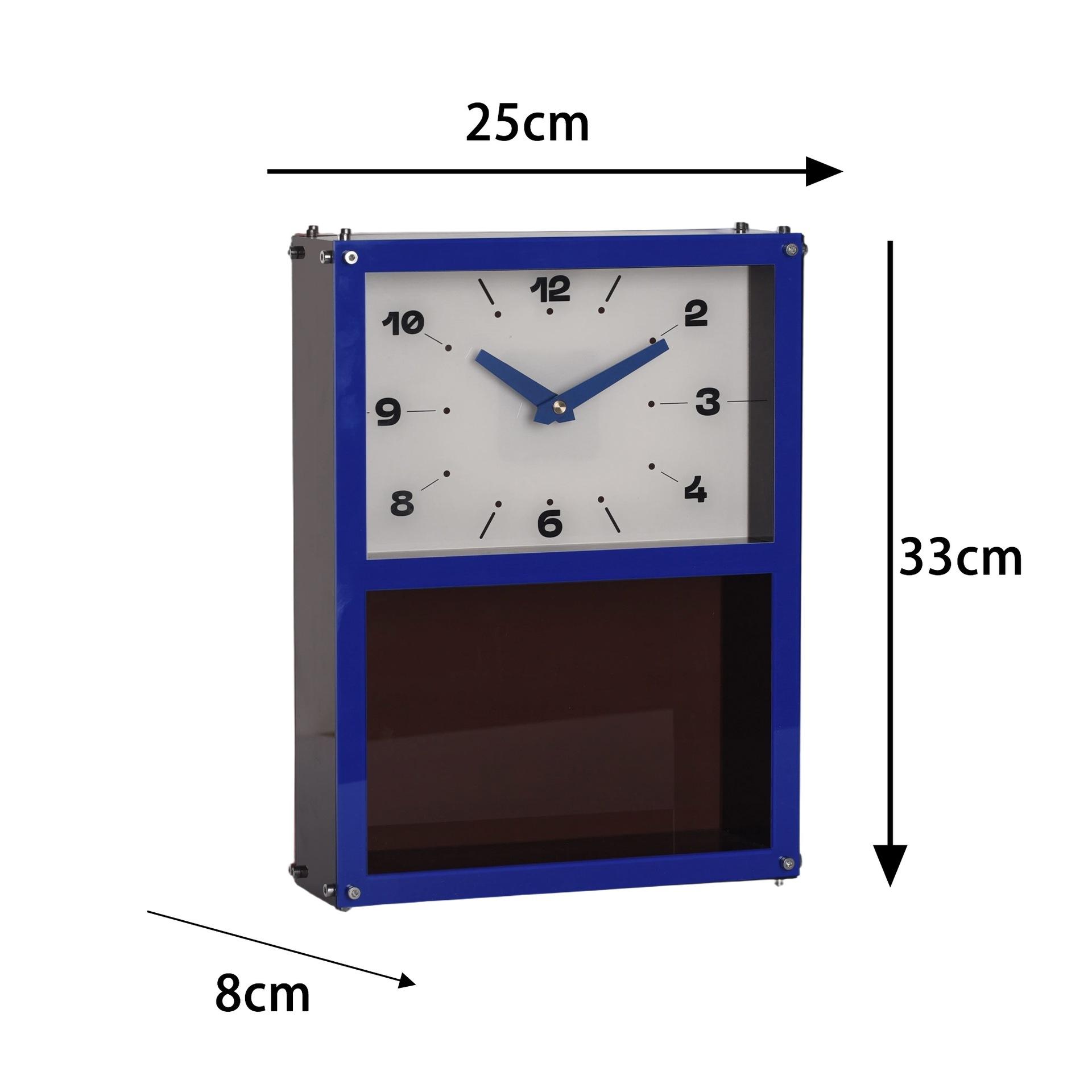 

Modern Blue Frame Wall Clock Room Decoration Non Perforated Household Use Clocks Wifh Storage Home Decor for Living Room Bedroom 25x8x33cm