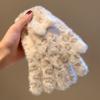 Warm wool gloves Female winter rabbit plush full finger cute riding leopard print elastic finger cold and windproof