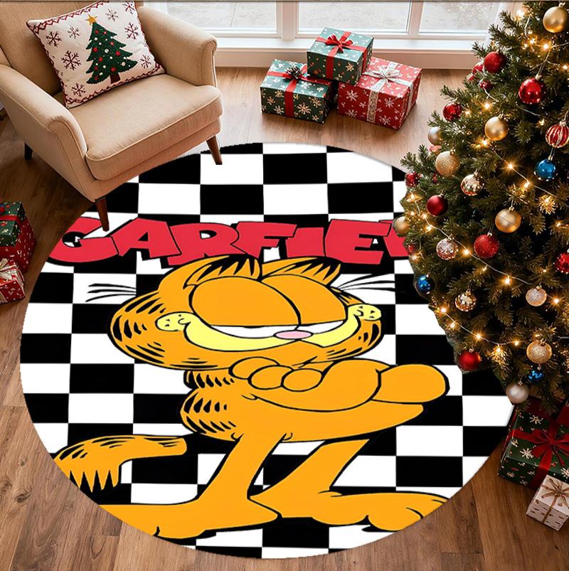 Garfield Pattern Round Rug, Indoor/Outdoor Mat, for Picnic, Gameroom, Bedroom, Office, Living Room, Home Decor Carpet, Birthday Gift