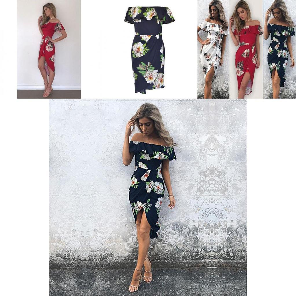 Elegant Women Floral Print Short Sleeve Boho Long Dress Evening Party Maxi Wrap Dress