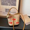 Casual Cherry Embroidery Shoulder Bags for Women Versatile Portable Ladies Crossbody Bag Simple Girls Bucket Handbags Purse