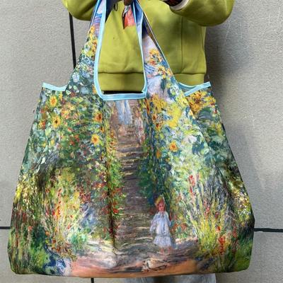 Schicke Ölgemälde-Design Wiederverwendbare Tragetasche - Strapazierfähige, Faltbare & Waschbare Nylon-Einkaufstasche Mit Großem Fassungsvermögen Für Damen