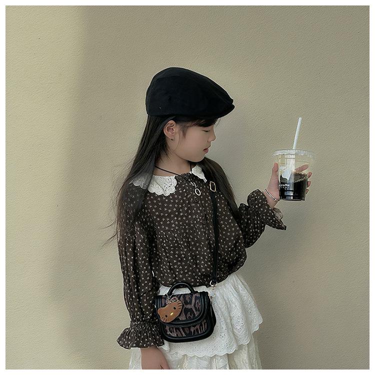 Korean Style Leopard Print Girls' Shoulder Bag - Cute Cat Design Fashionable Crossbody Handbag