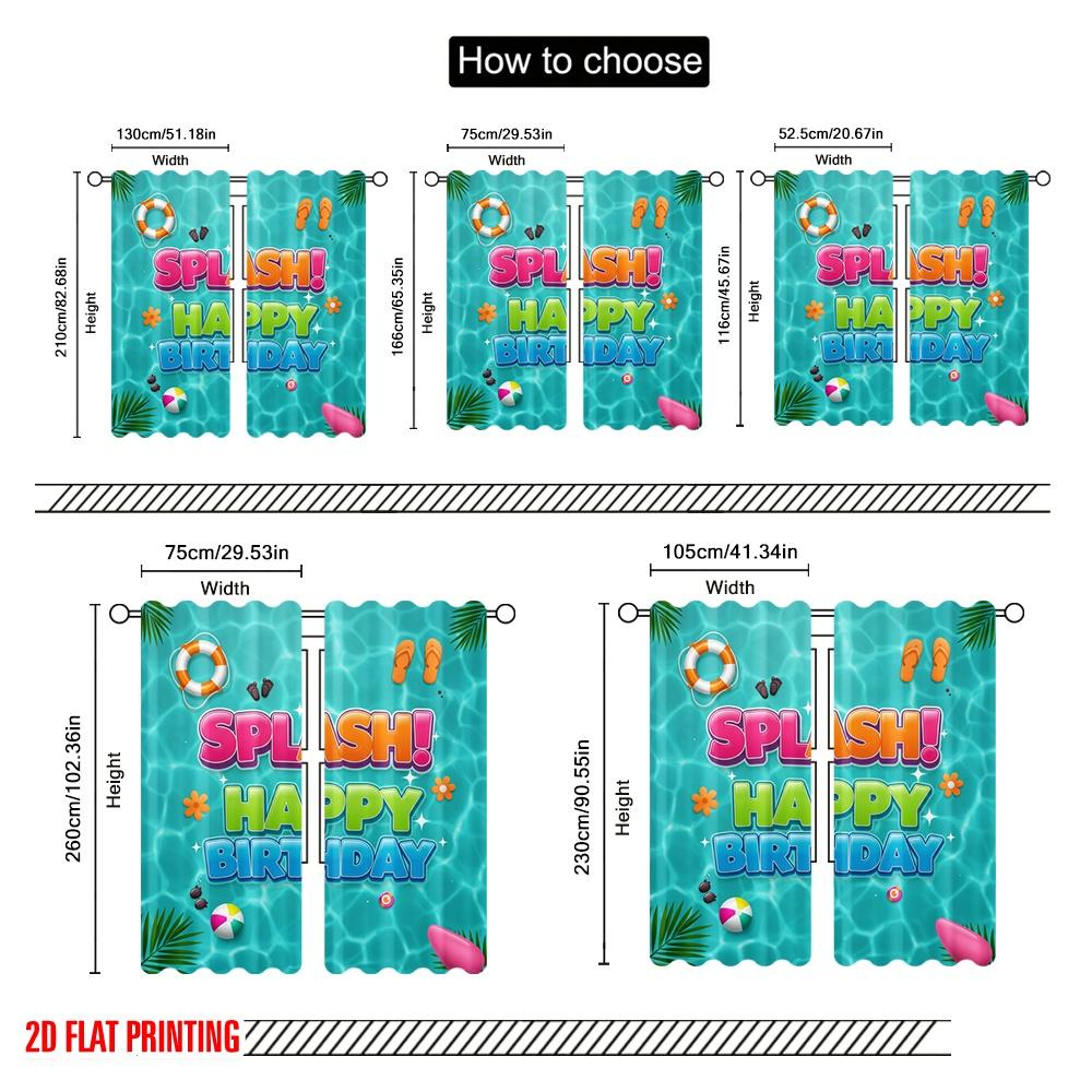 2pcs 2D Flat Printing Curtains Pool Party Happy Birthday Fabric Without Electricity 0 Use for Photo Booth Props