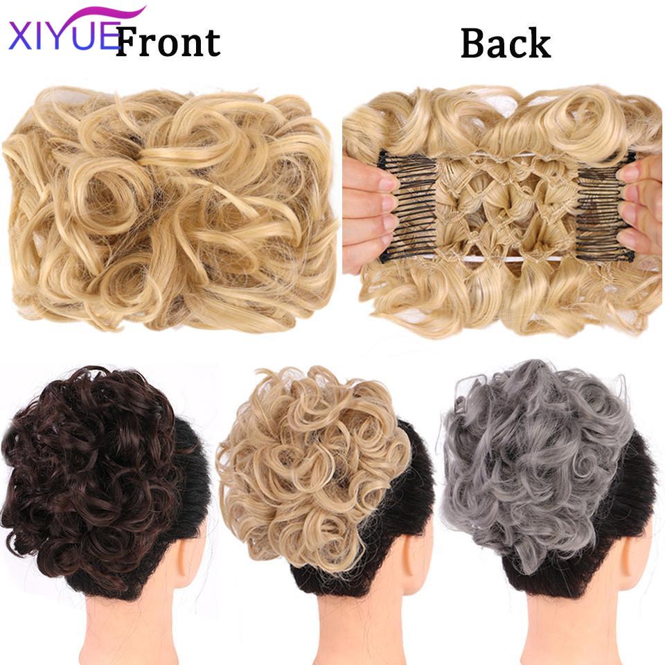 LARGE Comb Clip In Curly Hair Extension Synthetic Hair Pieces Chignon Women Updo Cover Hairpiece Extension Hair Bun