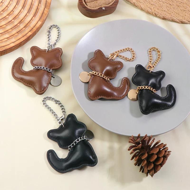 Fashion PU Leather Cat Keychain Cute Animal Keyring Women Bag Charm Handbag Hanging Pendant Decoration Girl Gifts