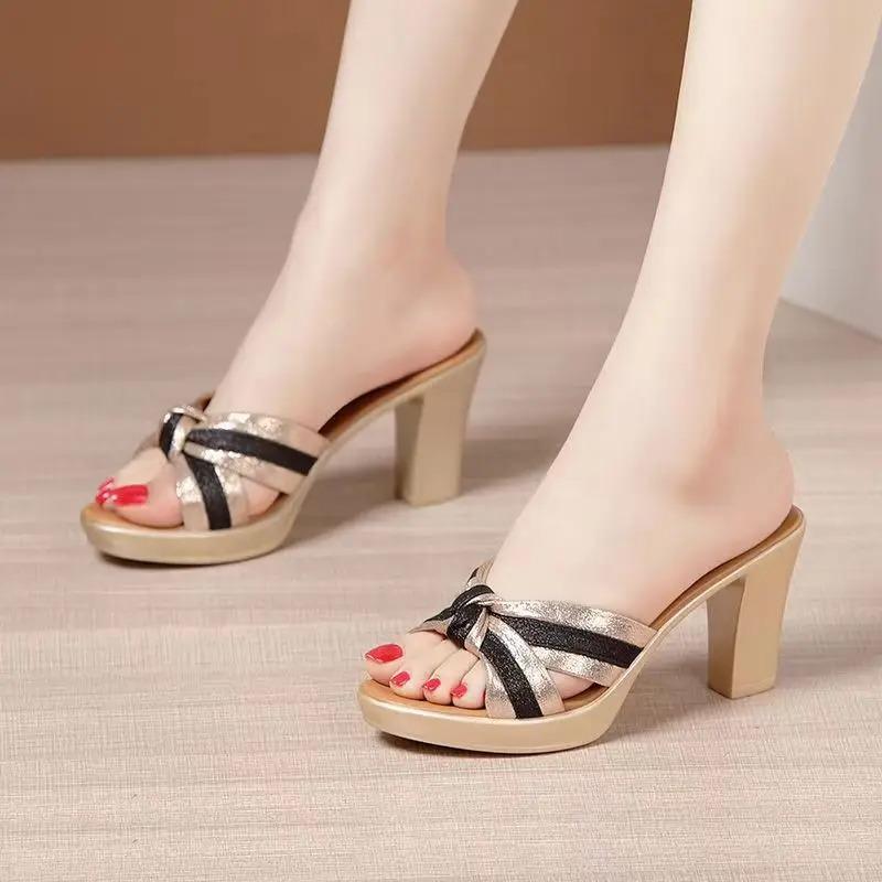 2026 Summer Designer Party Pumps New Brand High Heels Shoes for Women Chunky Slippers Women Sandalss Sexy Dress Slide Flip Flops