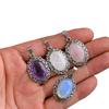 Bohemian Ethnischer Amethyst und Rosenquarz Ovaler Spitzenanhänger