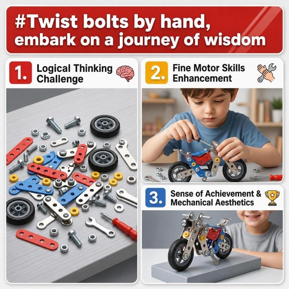 Motorcycle‑Shaped Metal Building Toy Mini‑Sized Assembly Puzzle Toy Motorcycle Model Kit Kids