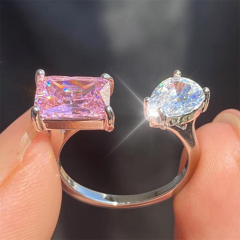 ZAKOL Luxury Square Water Drop AAA Cubic Zirconia Open Rings for Women Clear Pink Green CZ Engagement Wedding Party Zircon