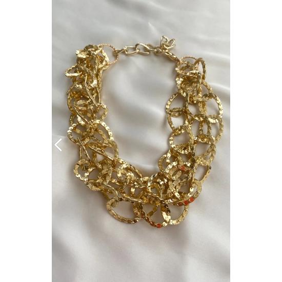 Star Embroidered Three Row Gold Chain Necklace