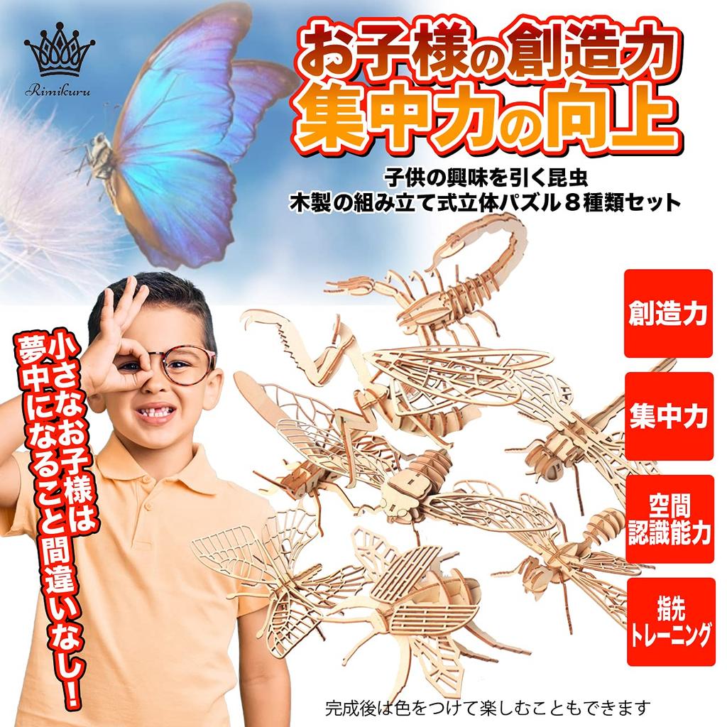 Rimikuru 3D Insect Wooden Puzzle Set, Colorless, DIY Crafts, Kids Toy, Educational Toy, Model Bug
