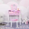 Kids Wooden Dressing Table and Stool Make Up Desk (Pink)