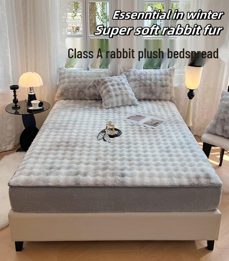 Luxurious Faux Rabbit Fur Bed Skirt & Velvet Mattress Protector