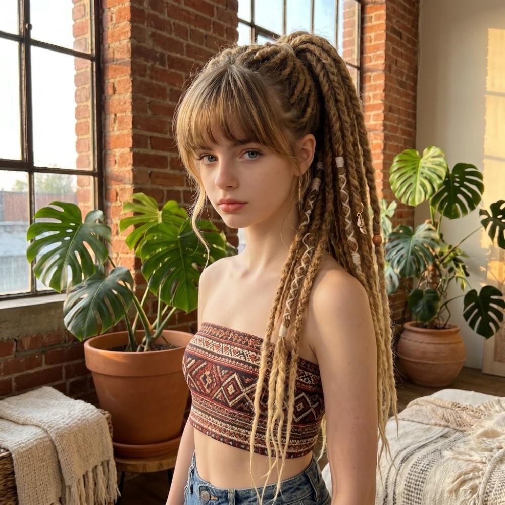 Ombre Women's Braided Wigs Synthetic Twist Braid Hairpiece Textured Dreadlock Ponytail for Women