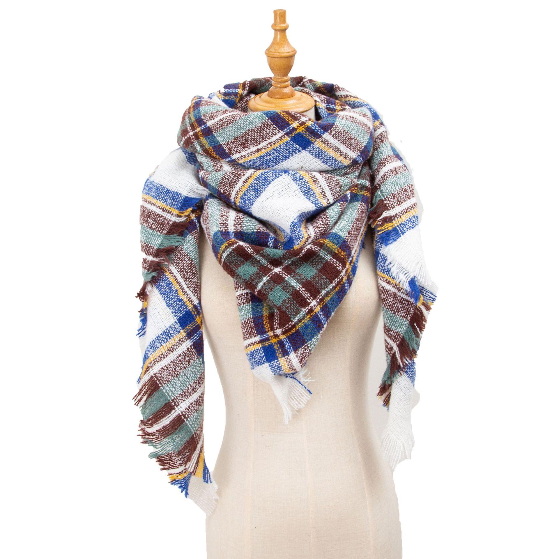 

Женский осенне-зимний теплый треугольный шарф с открытой передней частью, модная клетчатая пашмина белый