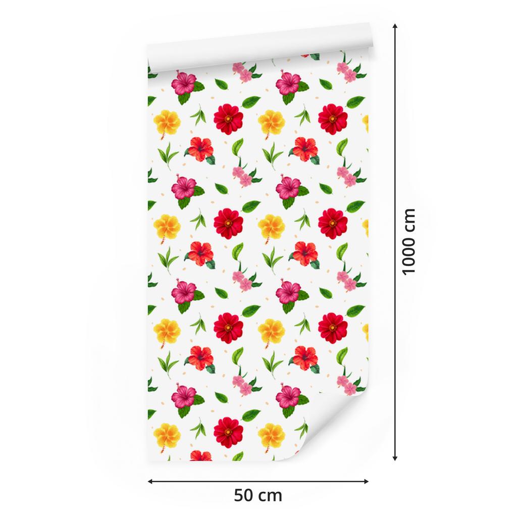 White and Lime Flowers Wallpaper for Living Room and Bedroom 50x1000