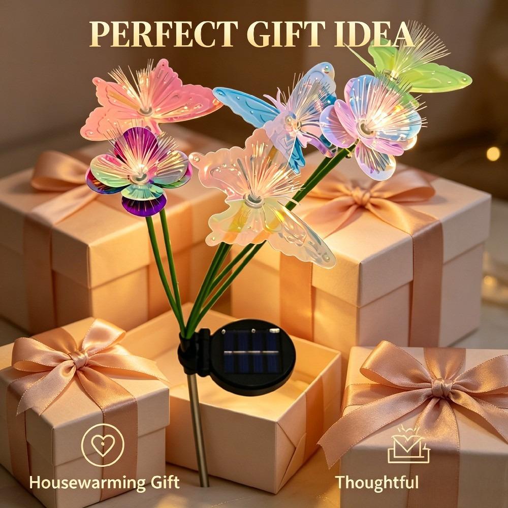 2PCs  Solar Butterfly Flower Stake Lights 10/8/6 Head 2 Modes Steady Flash Waterproof Outdoor Garden Yard DIY Decor Lamp