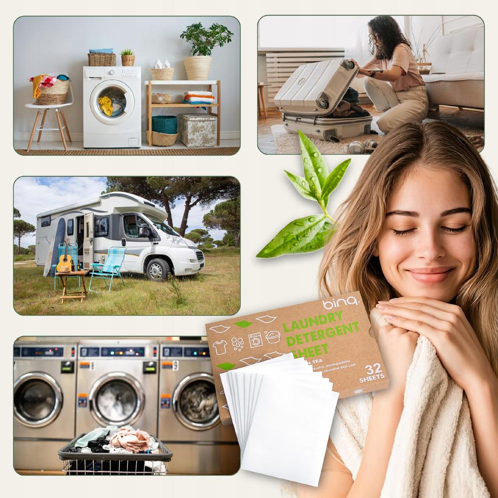 Washing Sheets 96 Washes for All Types of Clothes Ecological + 3 Free Green Tea Scent