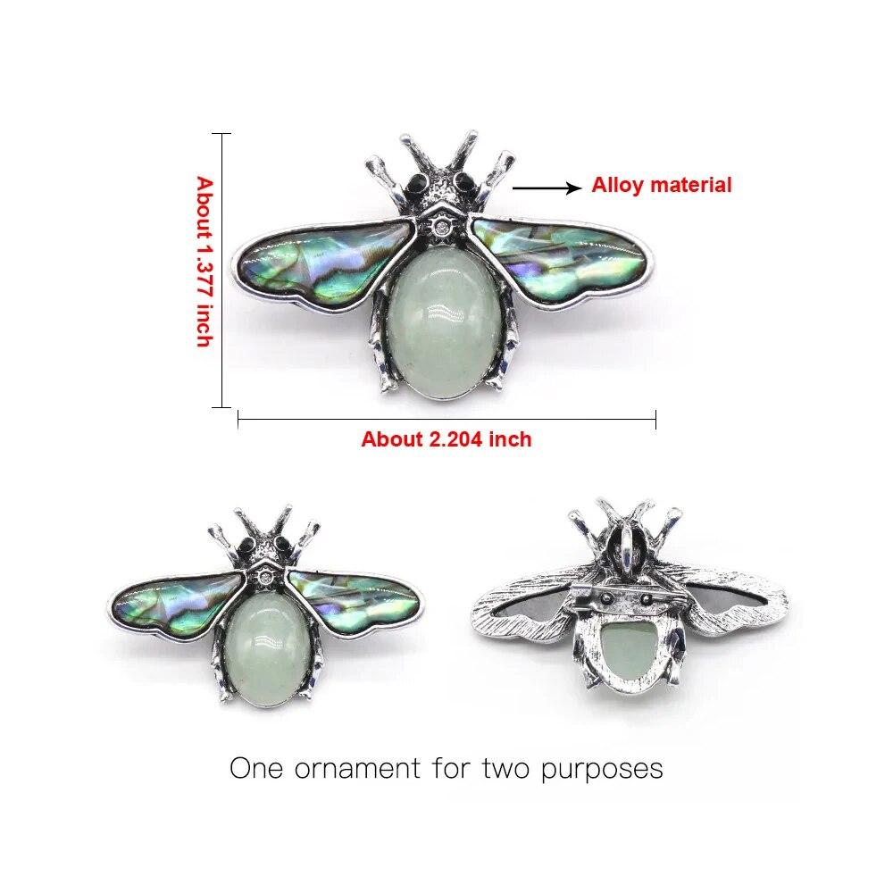35x56mm Cute Bee Shape Pendant Natural Stone Crystal Agate Abalone Shell Brooch Charms for Jewelry Making DIY Necklace Accessory