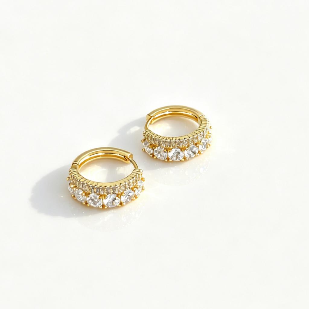 Factory Direct Luxury 14K Gold Plated Hoop Earrings with High-quality Zircon Inlay for Wedding and Daily Wear