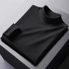 Men's Double-Sided Velvet Half-High Collar Long-Sleeve Black T-Shirt for Autumn and Winter