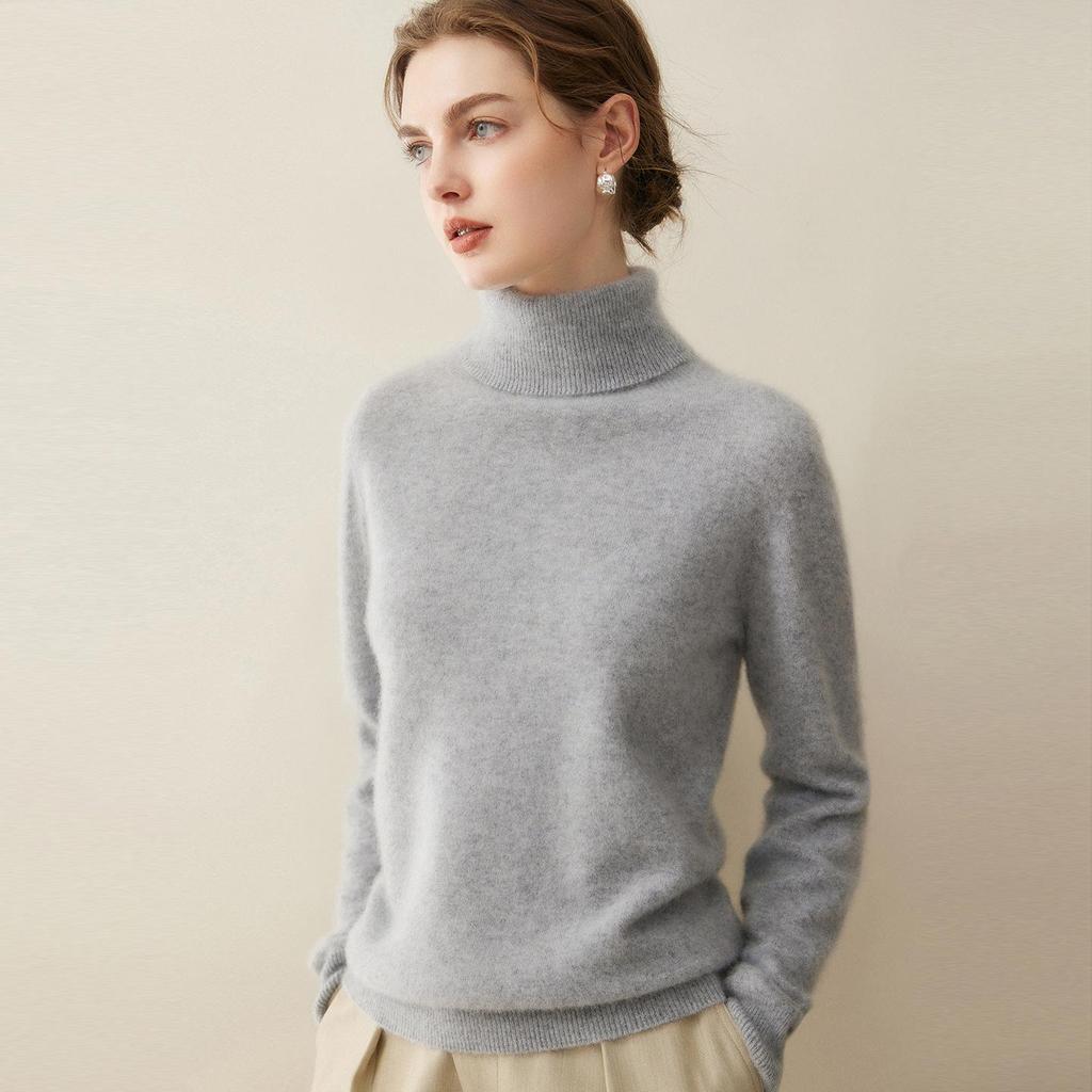 Women's Pure Cashmere High Neck Sweater - 2026 Autumn/Winter Soft Loose Fit Knitwear