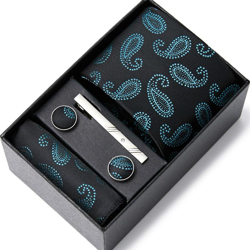 Tie Men'S Business Professional Dress Suit Blue Striped Gift Box Polyester Silk 7.5Cm Business Gift