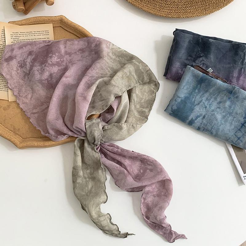 Triangle scarf headband retro tie-dye silk scarf high-end thin scarf scarf shawl multi-purpose waist tie