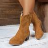 Women Mid-calf Boots V-mouth Design Fashion Boots Retro Embroidered Western Cowboy Boot Women Thick Heel Casual Boot Botas Mujer
