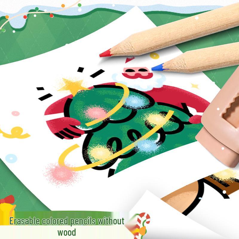 Cartoon Christmas Colored Pencils - 12 Colors in Tube with Sharpener for Kids