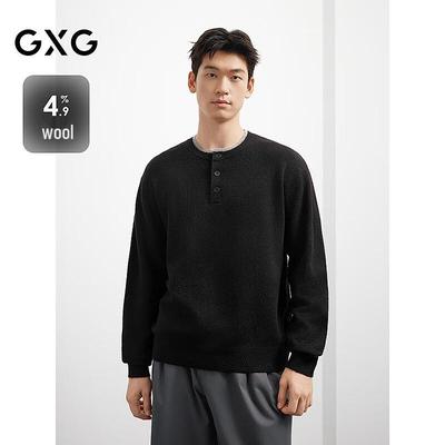 GXG Men's Wool Blend Faux Two-Piece Round Neck Knit Sweater