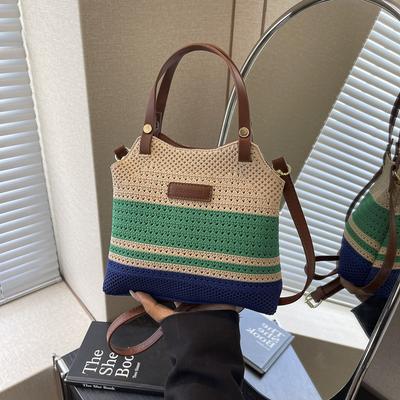 Vintage gestrickte Umhängetasche für Damen  Farbenfrohes Design  Taschen mit großer Kapazität für Damen für Frühling und Sommer Reise