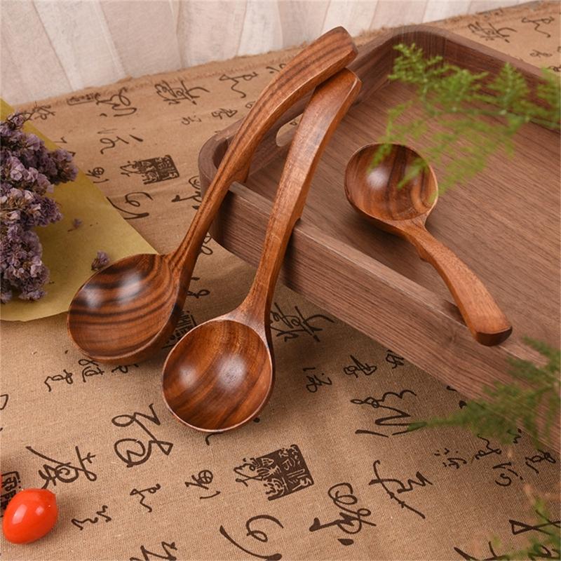 Hanging Wooden Cooking Spoon With Heat Resistant Handle Nonslip Wooden Ladle For Soup Stirring Serving