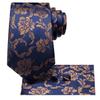 Tie Hankerchief Cufflinks Set For Men Wedding Flowers Golden Navy Blue  Necktie 100Silk Paisley Floral Ties