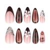 French Red Press-on Nails: Zebra Stripe & Tortoiseshell Leopard Print with Flower Design.