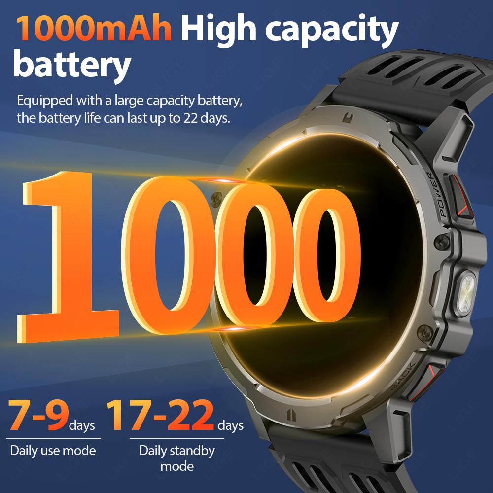 1000mAh Large Capacity Battery Smartwatch Men Outdoor Flashlight Bluetooth Call 3ATM Waterproof Sport Fitness Watches New