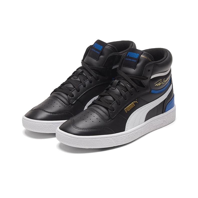 Puma Ralph Sampson Mid Synthetikleder Strapazierfähige High-Top-Sneaker Unisex-Sneaker Schwarz Weiß 370847-17