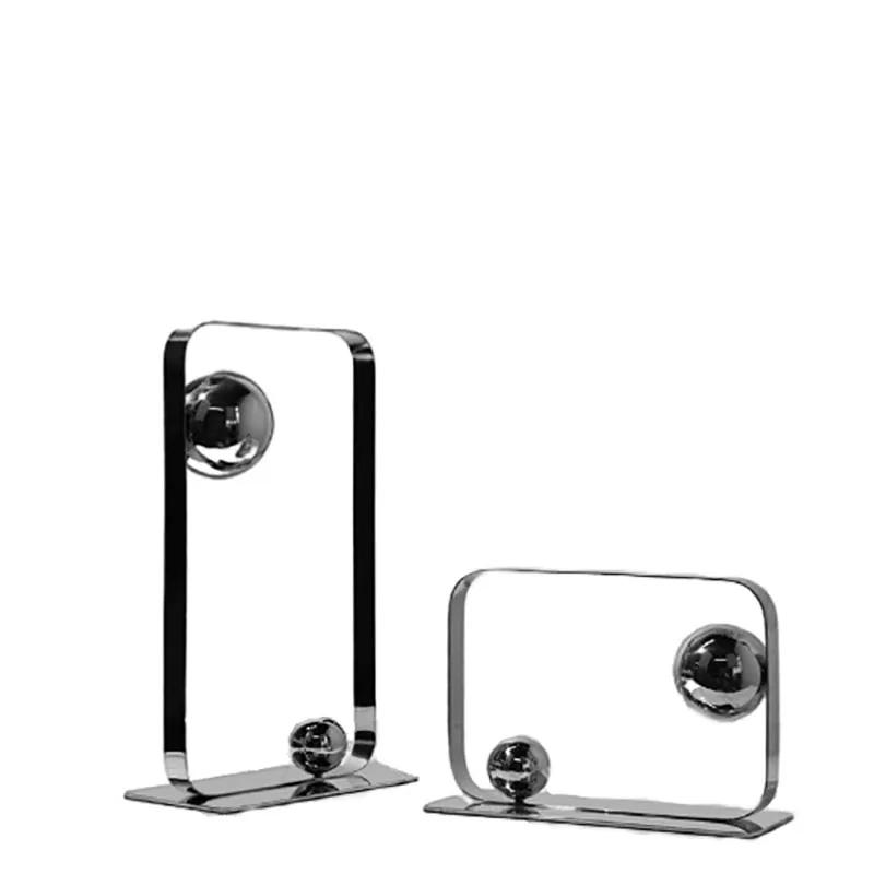 Rectangular Metal Frame Suspension Ball Geometric Artwork Ornaments Desk Decoration Golden/silver Abstract Crafts Modern Decor