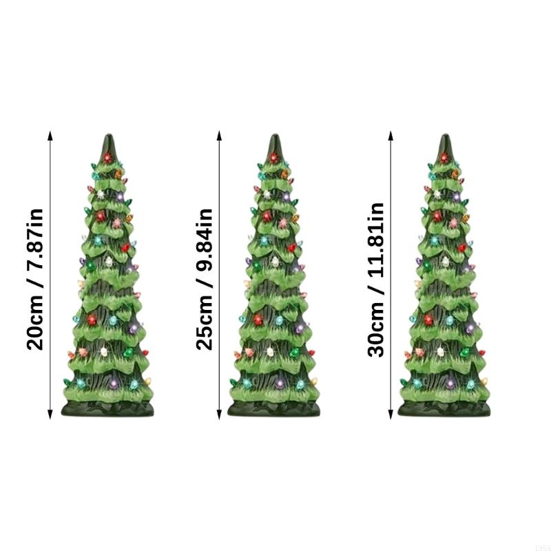 Ceramic Christmas Trees, Pre-Lit Hand-Painted Tabletop Holiday Decoration w/Multicolor Bulbs, LED Lights – Green