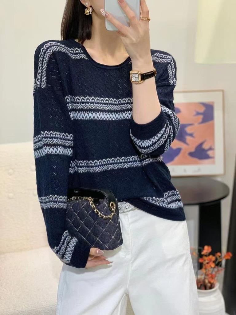 2026 Early Autumn Korean Style Loose Color Block Wool Knitwear Women's Slimming Sweater