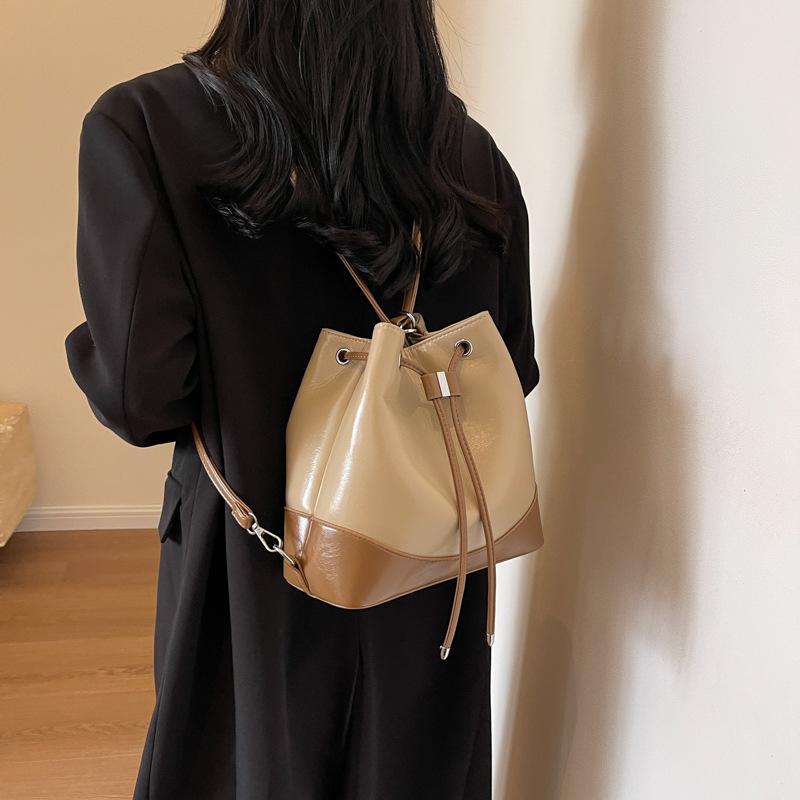 New bucket bag women's bag new fashion double shoulder high value women's bag shoulder bag drawstring texture backpack