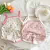 Baby Girl Summer Sweet Princess Floral Camisole And Shorts Set Cute Two Piece Outfit For Infants