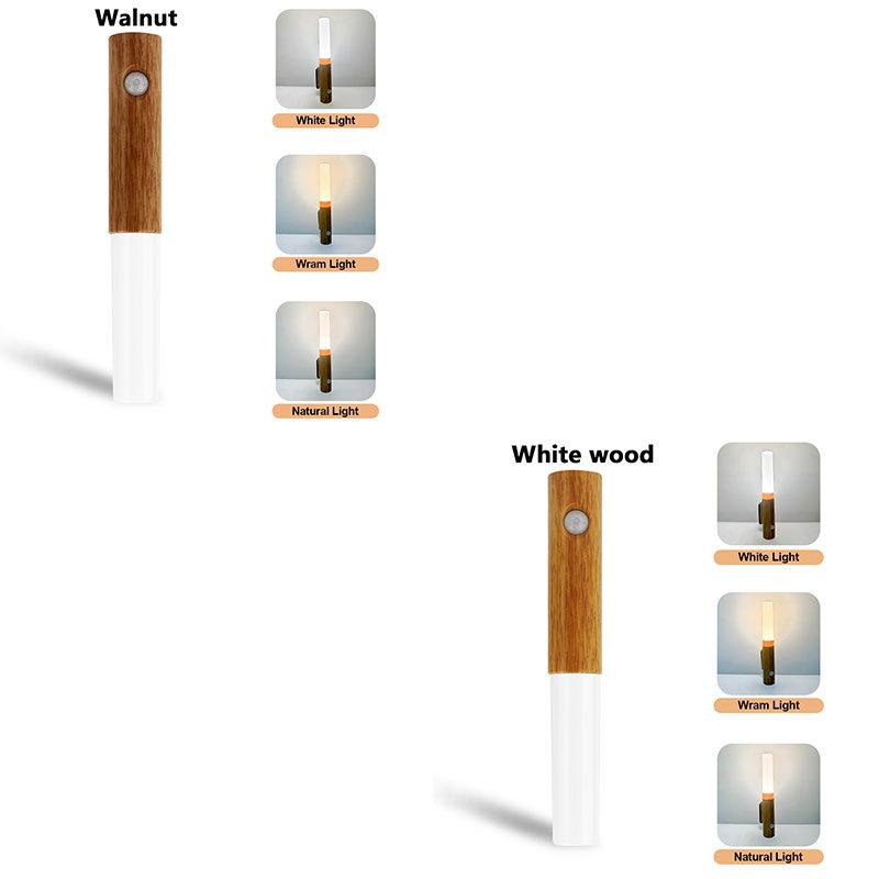 4pcs Motion Sensor Night Light Wooden Rechargeable 3color Magnet Indoor Body Sensor Night Lights Hand-Held Portable Led Wall Sconce Emergency Light