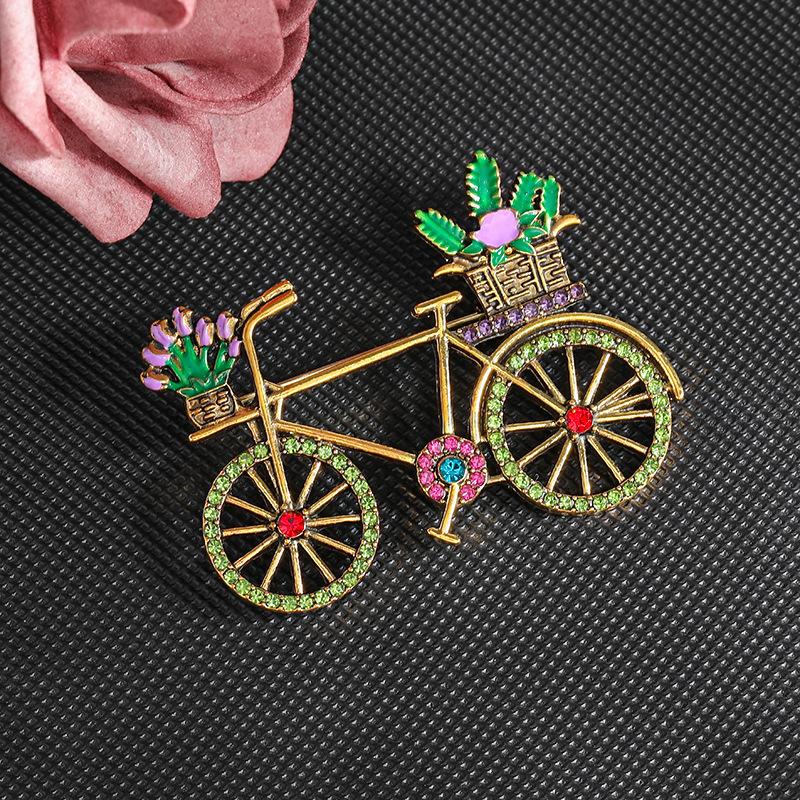 Wuli&baby Shining Bicycle Brooches For Women Unisex 2- Beautiful Taking Flowers Bike Brooch Pins Gifts