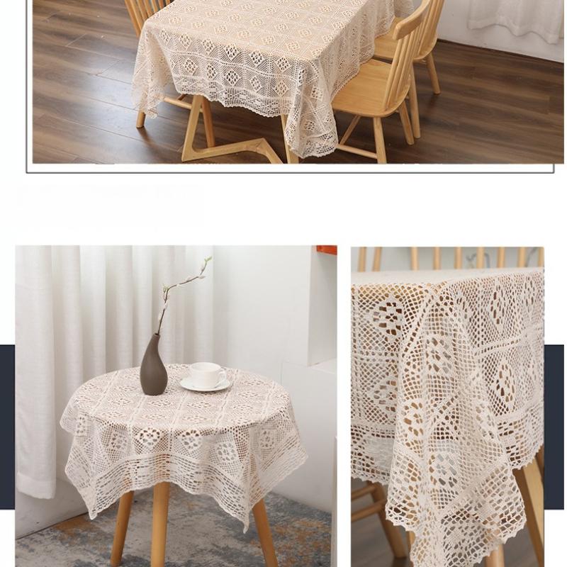 Față de masă croșetată cu dantelă în stil pastoral retro francez, culoare crem, simplă, pentru măsuță de cafea, placemat rafinat din dantelă, diverse specificații