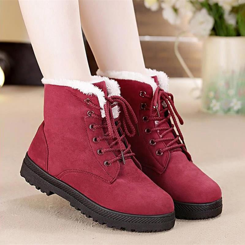 Classic Women Snow Boots Winter Boots Women Lace-Up Flat Heel Ankle Boots for Women Shoes Warm Fur Plush Shoes Woman WSH2461